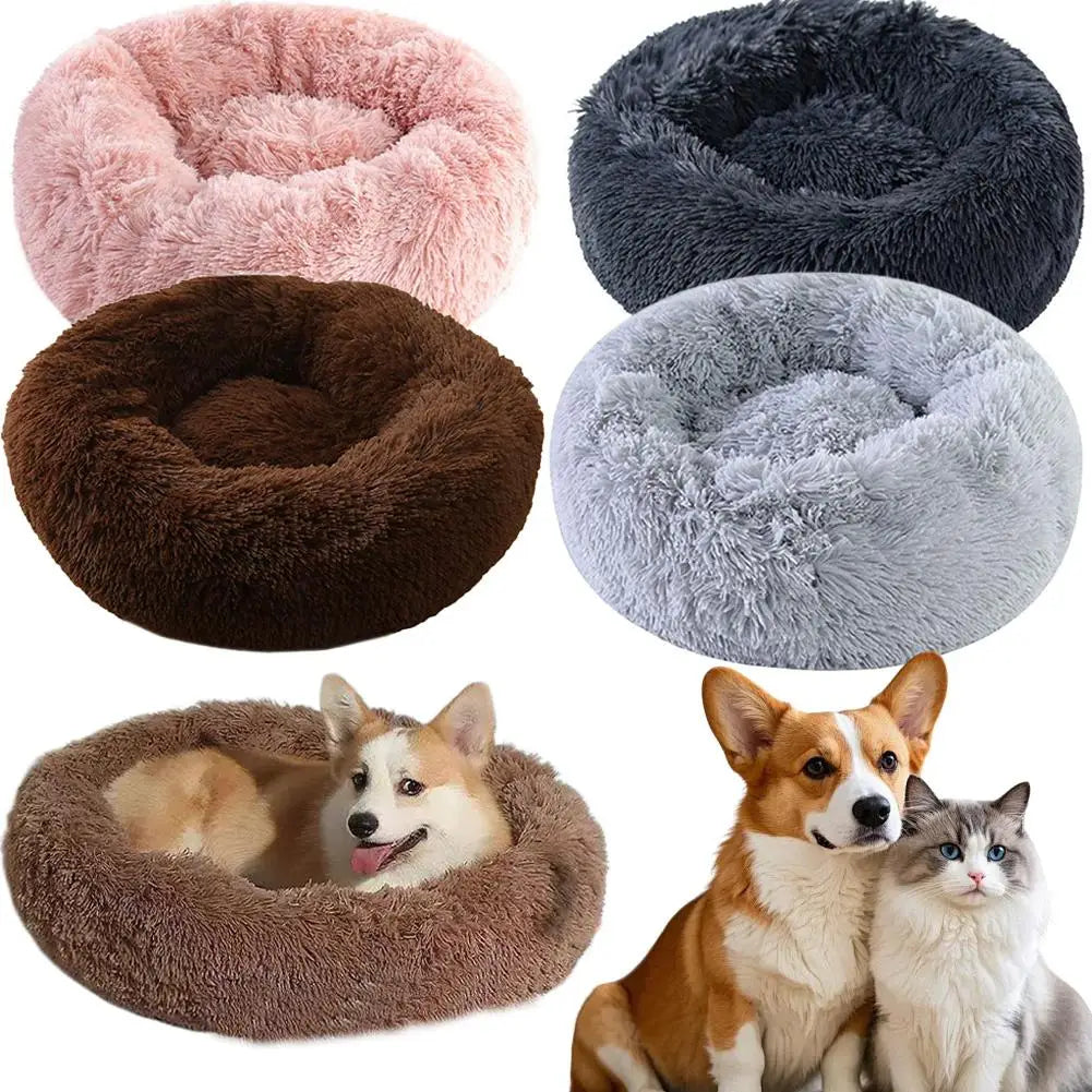 Cama redonda tipo donut para gatos, de pelo largo, cálida y lavable (40 cm)