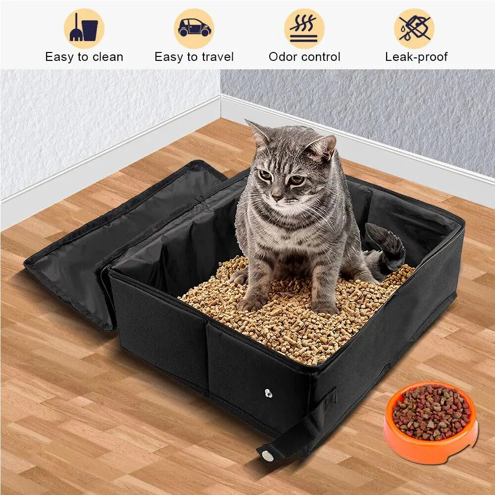 Arenero plegable de viaje para gatos y perros pequeños, impermeable