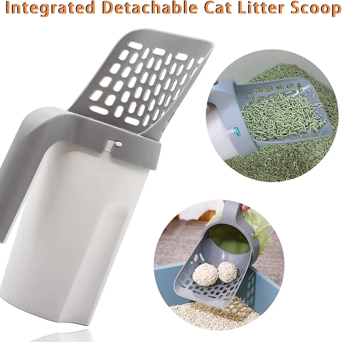 Pala para arena de gato 2 en 1 con dispensador de bolsas integrado