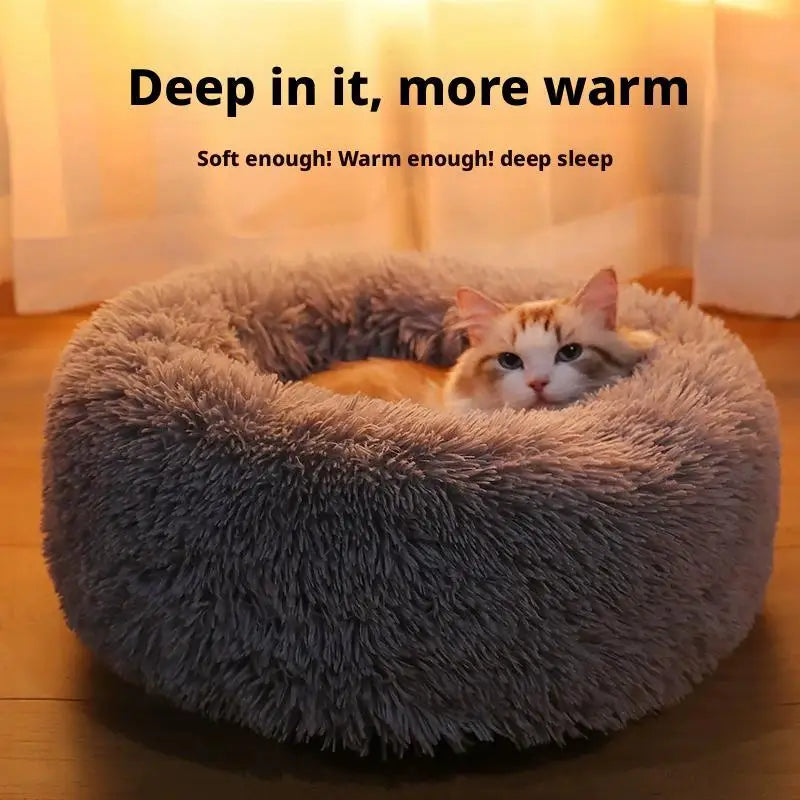 Cama redonda tipo donut para gatos, de pelo largo, cálida y lavable (40 cm)