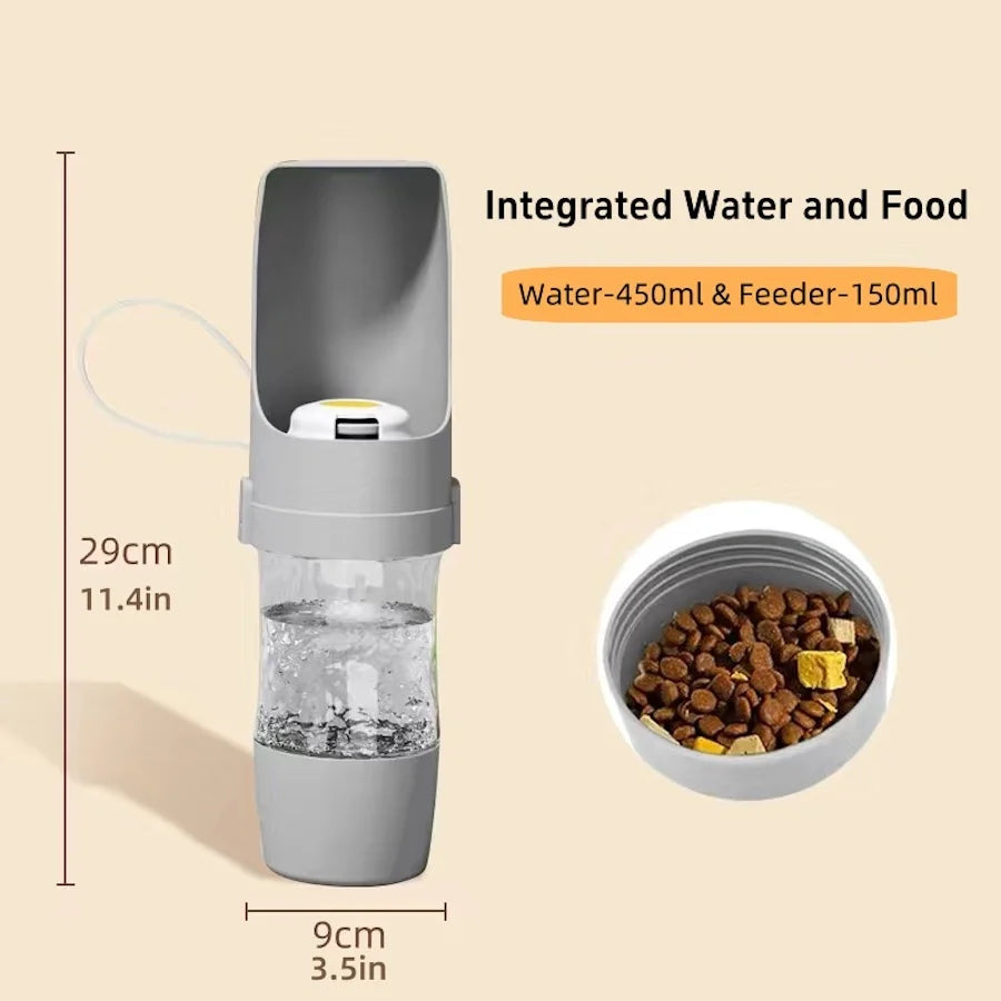 Botella de agua y comida para perros y gatos