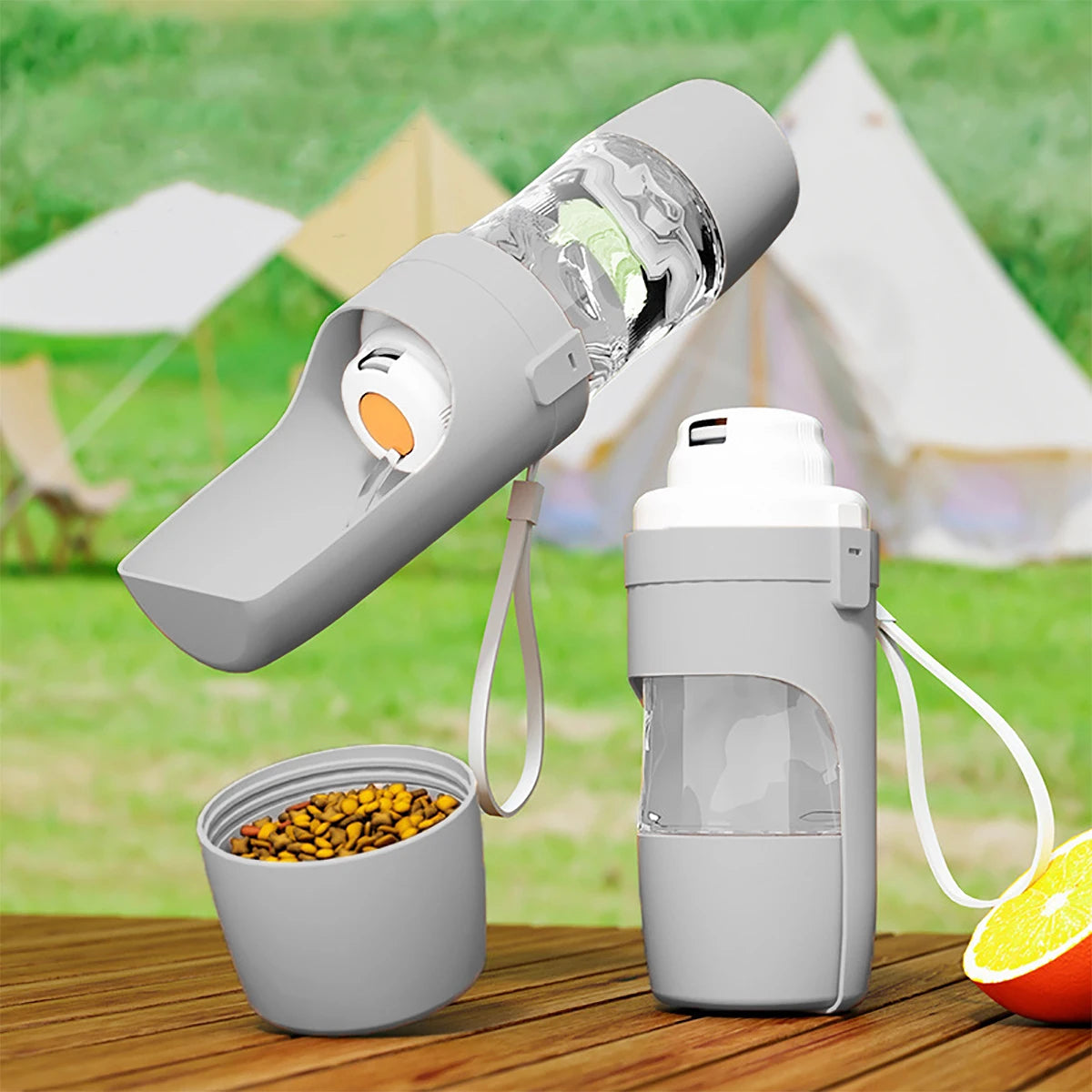Botella de agua y comida para perros y gatos