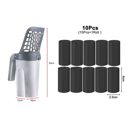 Pala para arena de gato 2 en 1 con dispensador de bolsas integrado