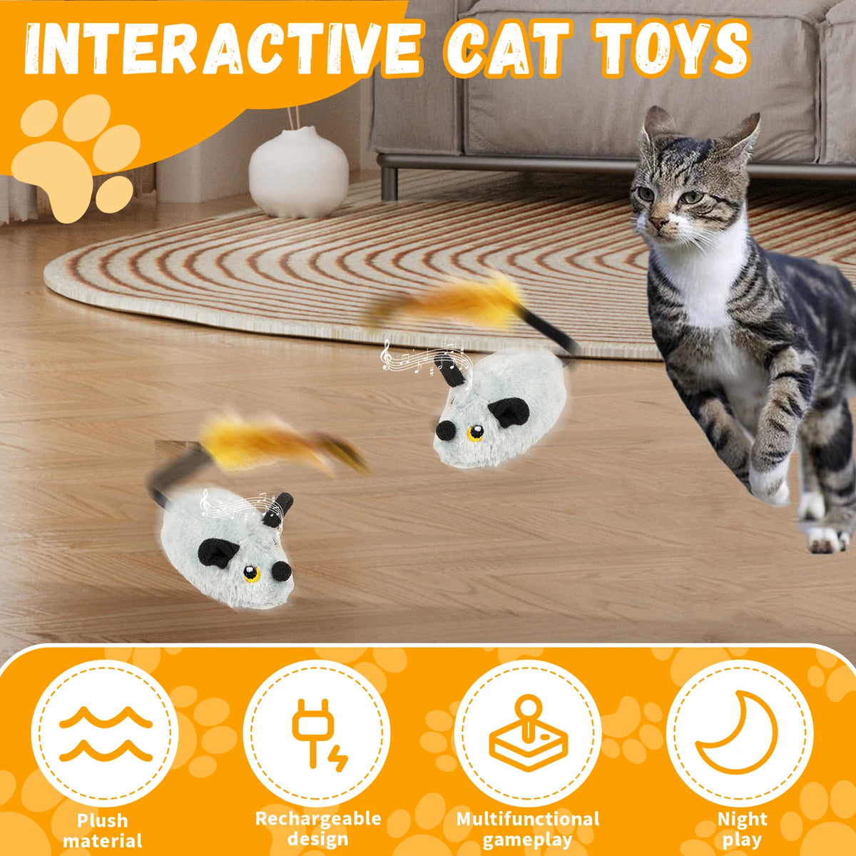 Ratón interactivo que corre solo para gatos, con luz, sonido y recargable