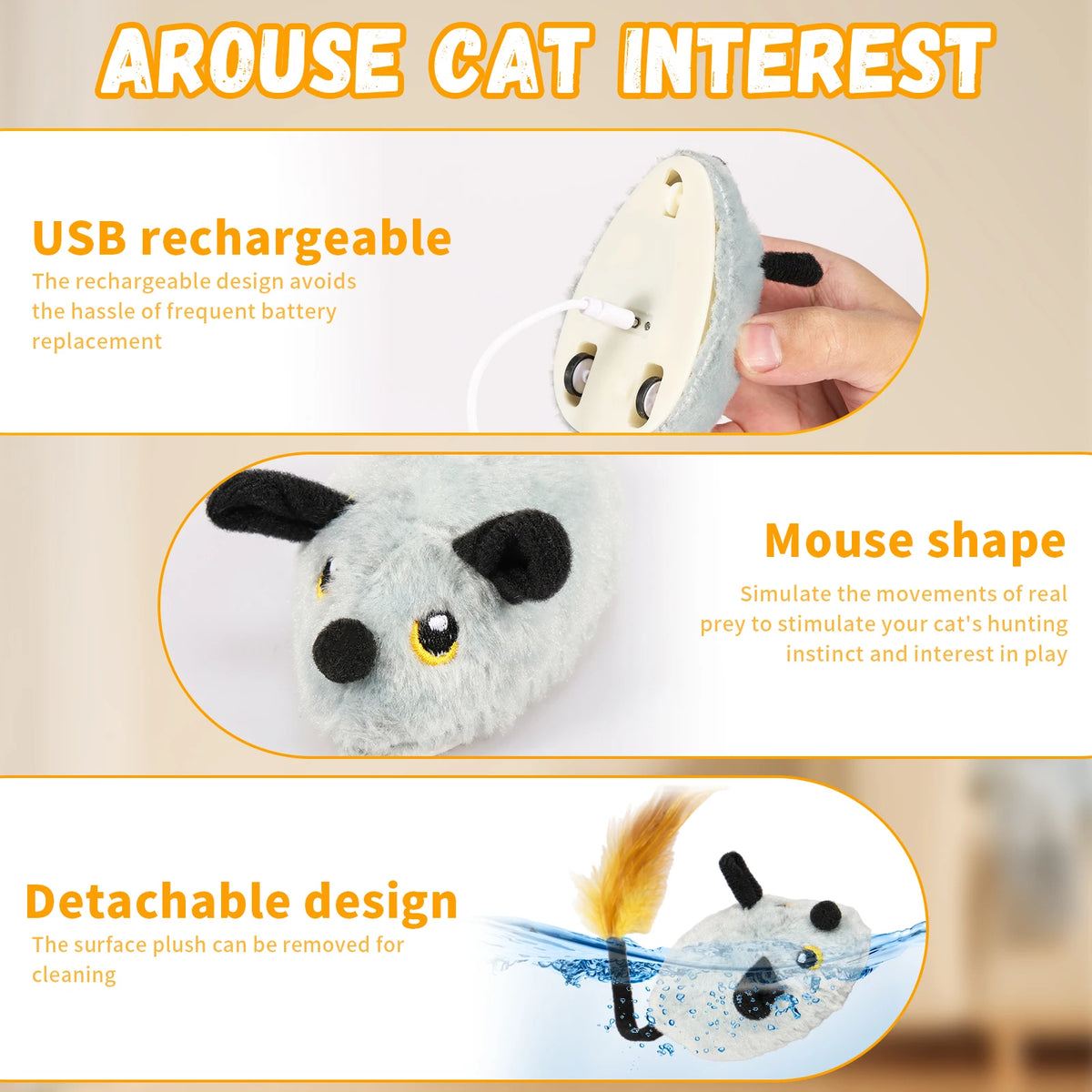 Ratón interactivo que corre solo para gatos, con luz, sonido y recargable